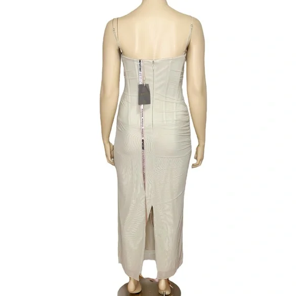 HOUSE OF CB Nalini Mesh Lace Corset Maxi Dress, Sand, L+ - coffeafoods.com